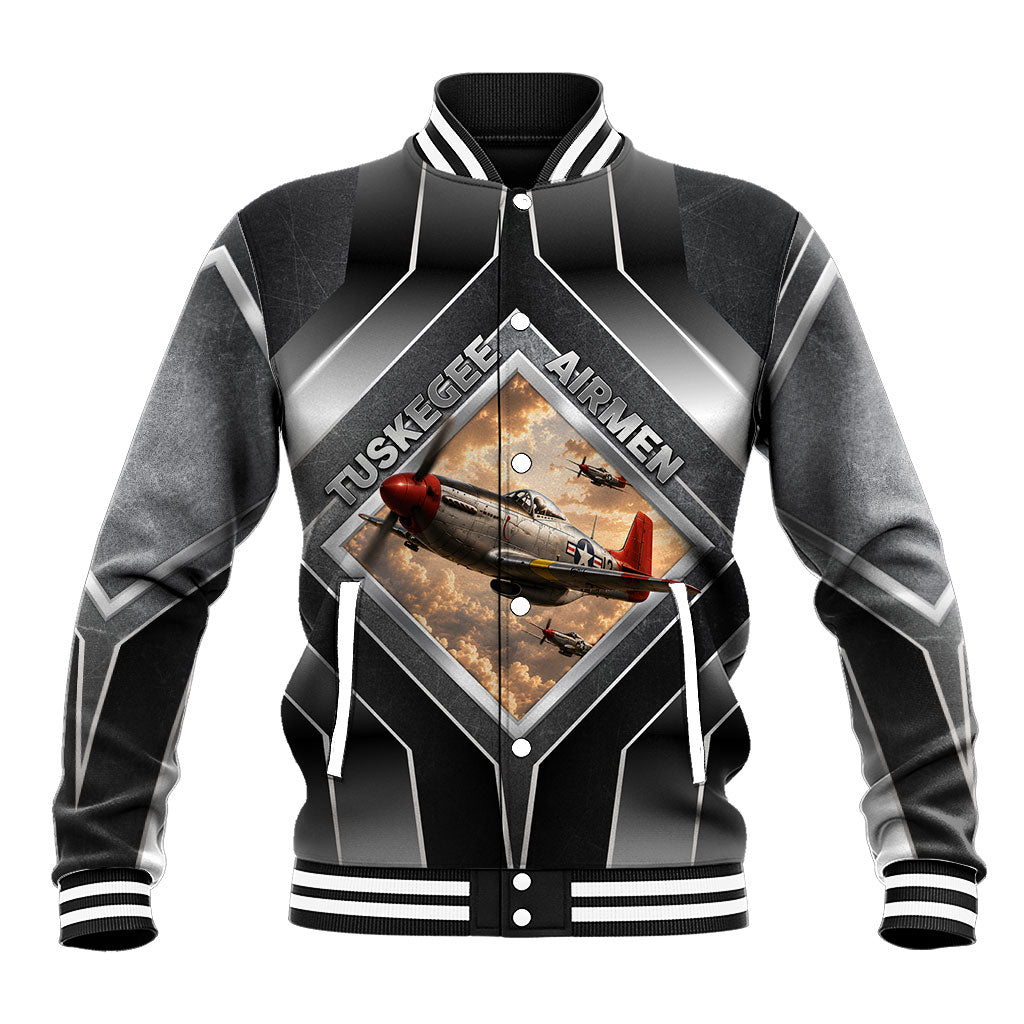 Personalized Tuskegee Airmen Baseball Jacket Vintage WWII Aviation History Graphic Art