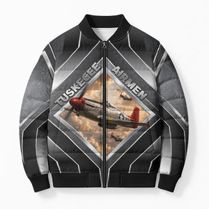 Personalized Tuskegee Airmen Bomber Puffer Jacket Vintage WWII Aviation History Graphic Art