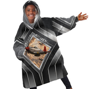 Personalized Tuskegee Airmen Kid Wearable Blanket Hoodie Vintage WWII Aviation History Graphic Art