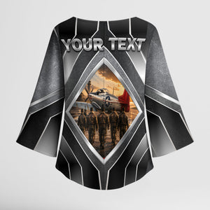 Personalized Tuskegee Airmen Kimono Sleeve Blouse Vintage WWII Aviation History Graphic Art