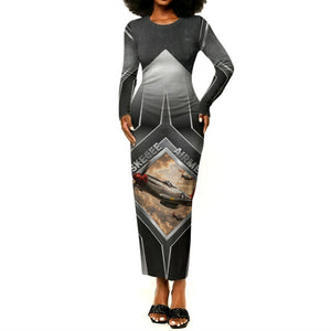 Personalized Tuskegee Airmen Long Sleeve Bodycon Dress Vintage WWII Aviation History Graphic Art
