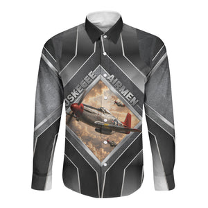 Personalized Tuskegee Airmen Long Sleeve Button Shirt Vintage WWII Aviation History Graphic Art