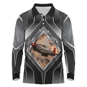 Personalized Tuskegee Airmen Long Sleeve Polo Shirt Vintage WWII Aviation History Graphic Art
