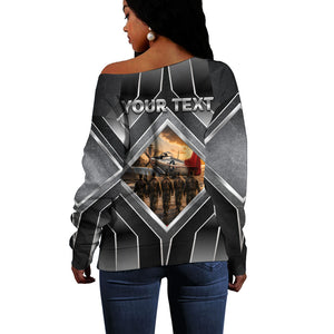 Personalized Tuskegee Airmen Off Shoulder Sweater Vintage WWII Aviation History Graphic Art
