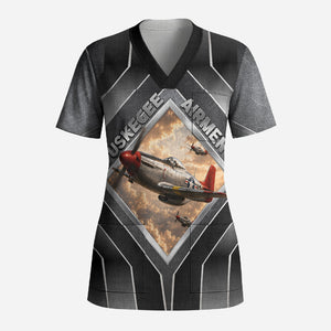 Personalized Tuskegee Airmen Scrub Top Vintage WWII Aviation History Graphic Art