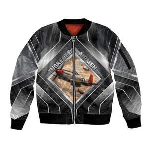Personalized Tuskegee Airmen Sleeve Zip Bomber Jacket Vintage WWII Aviation History Graphic Art