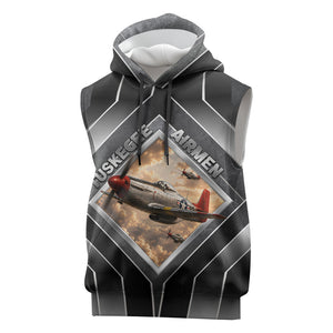 Personalized Tuskegee Airmen Sleeveless Hoodie Vintage WWII Aviation History Graphic Art