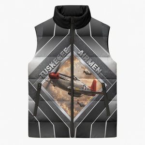 Personalized Tuskegee Airmen Sleeveless Puffer Jacket Vintage WWII Aviation History Graphic Art