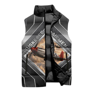 Personalized Tuskegee Airmen Sleeveless Puffer Jacket Vintage WWII Aviation History Graphic Art
