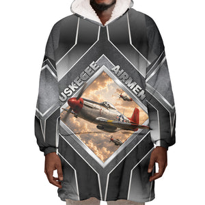 Personalized Tuskegee Airmen Wearable Blanket Hoodie Vintage WWII Aviation History Graphic Art