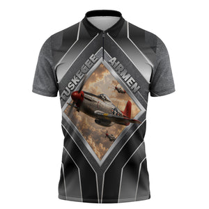 Personalized Tuskegee Airmen Zipper Polo Shirt Vintage WWII Aviation History Graphic Art