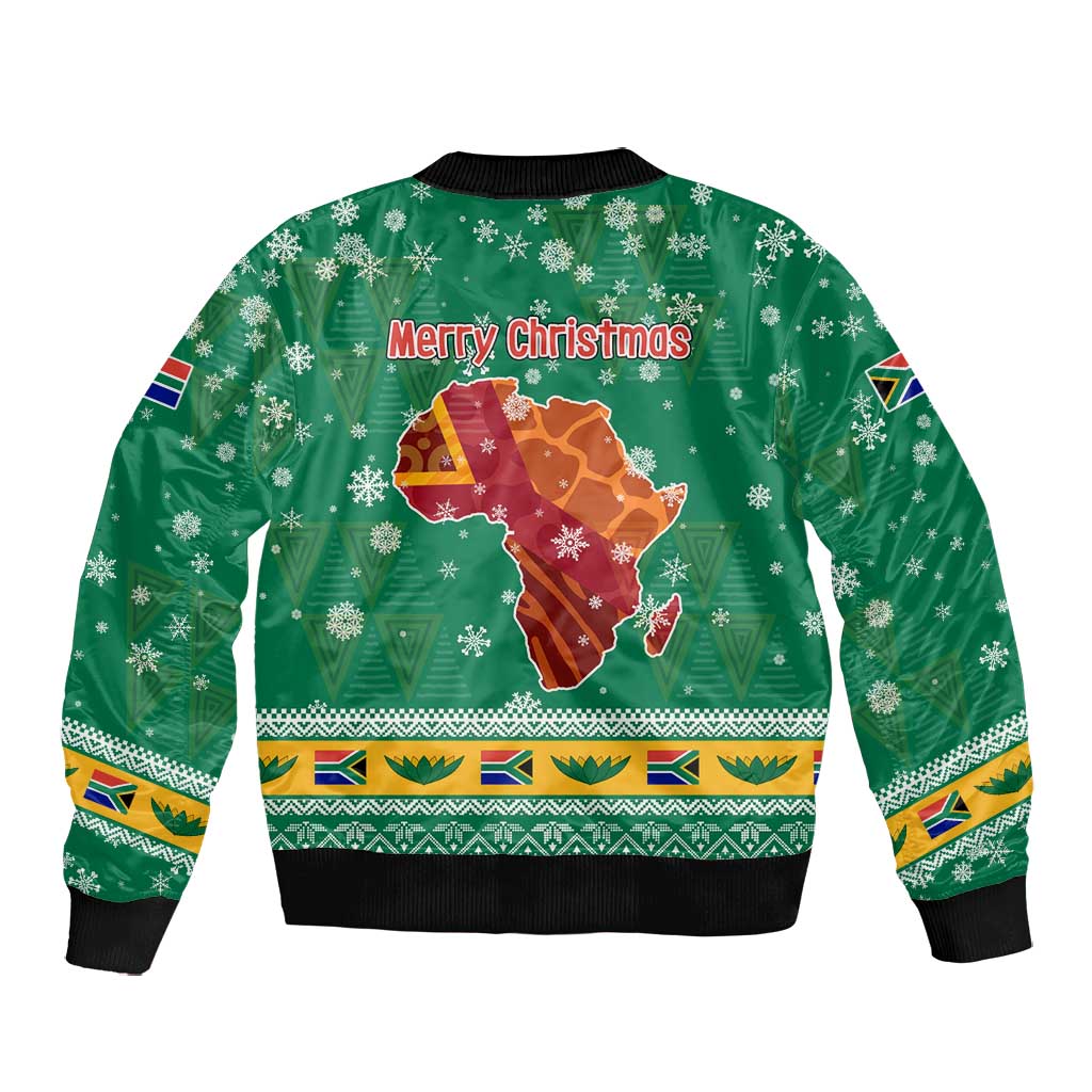 South Africa Christmas Bomber Jacket Santa Reindeer and Africa Map - African Pride