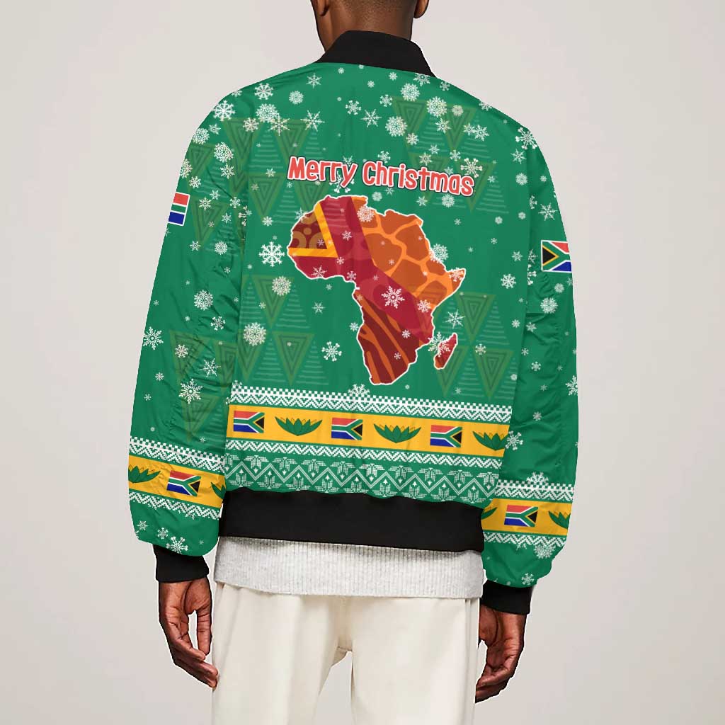 South Africa Christmas Bomber Jacket Santa Reindeer and Africa Map - African Pride