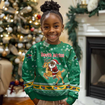 South Africa Christmas Kid Ugly Christmas Sweater Santa Reindeer and Africa Map - African Pride