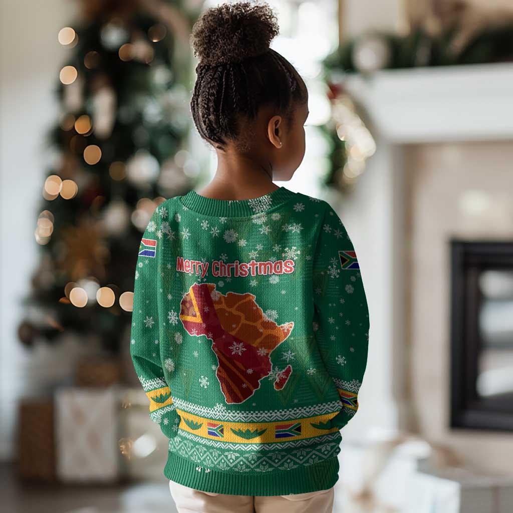South Africa Christmas Kid Ugly Christmas Sweater Santa Reindeer and Africa Map - African Pride