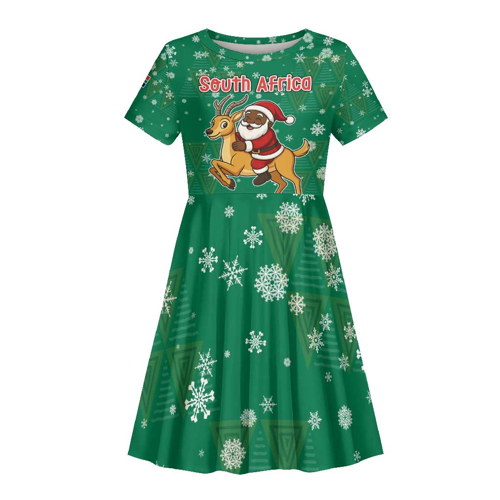 South Africa Christmas Kid Short Sleeve Dress Santa Reindeer and Africa Map - African Pride