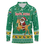South Africa Christmas Long Sleeve Polo Shirt Santa Reindeer and Africa Map - African Pride