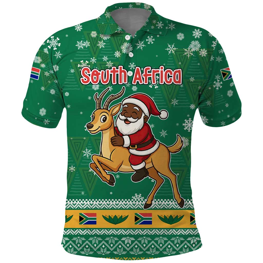 South Africa Christmas Polo Shirt Santa Reindeer and Africa Map - African Pride