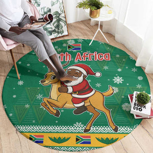 South Africa Christmas Round Carpet Santa Reindeer and Africa Map - African Pride