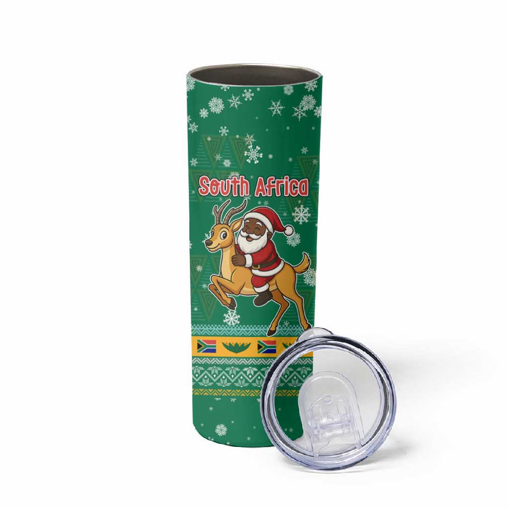 South Africa Christmas Skinny Tumbler Santa Reindeer and Africa Map - African Pride