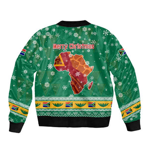 South Africa Christmas Sleeve Zip Bomber Jacket Santa Reindeer and Africa Map - African Pride