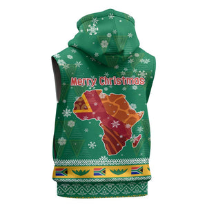 South Africa Christmas Sleeveless Zip Hoodie Santa Reindeer and Africa Map - African Pride