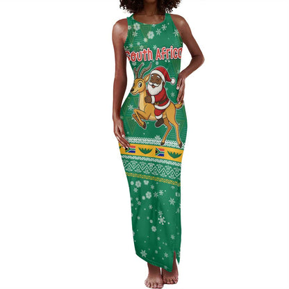 South Africa Christmas Tank Maxi Dress Santa Reindeer and Africa Map - African Pride