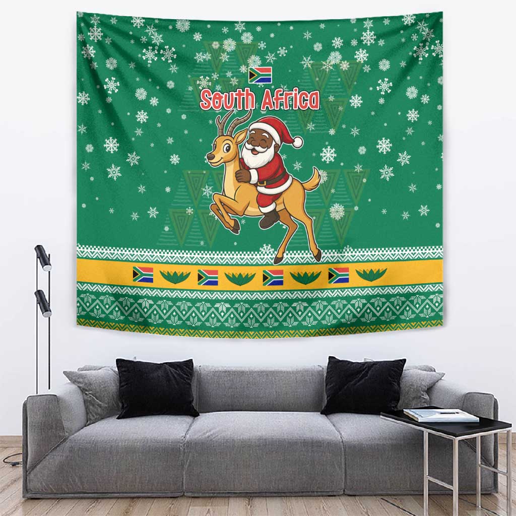 South Africa Christmas Tapestry Santa Reindeer and Africa Map - African Pride