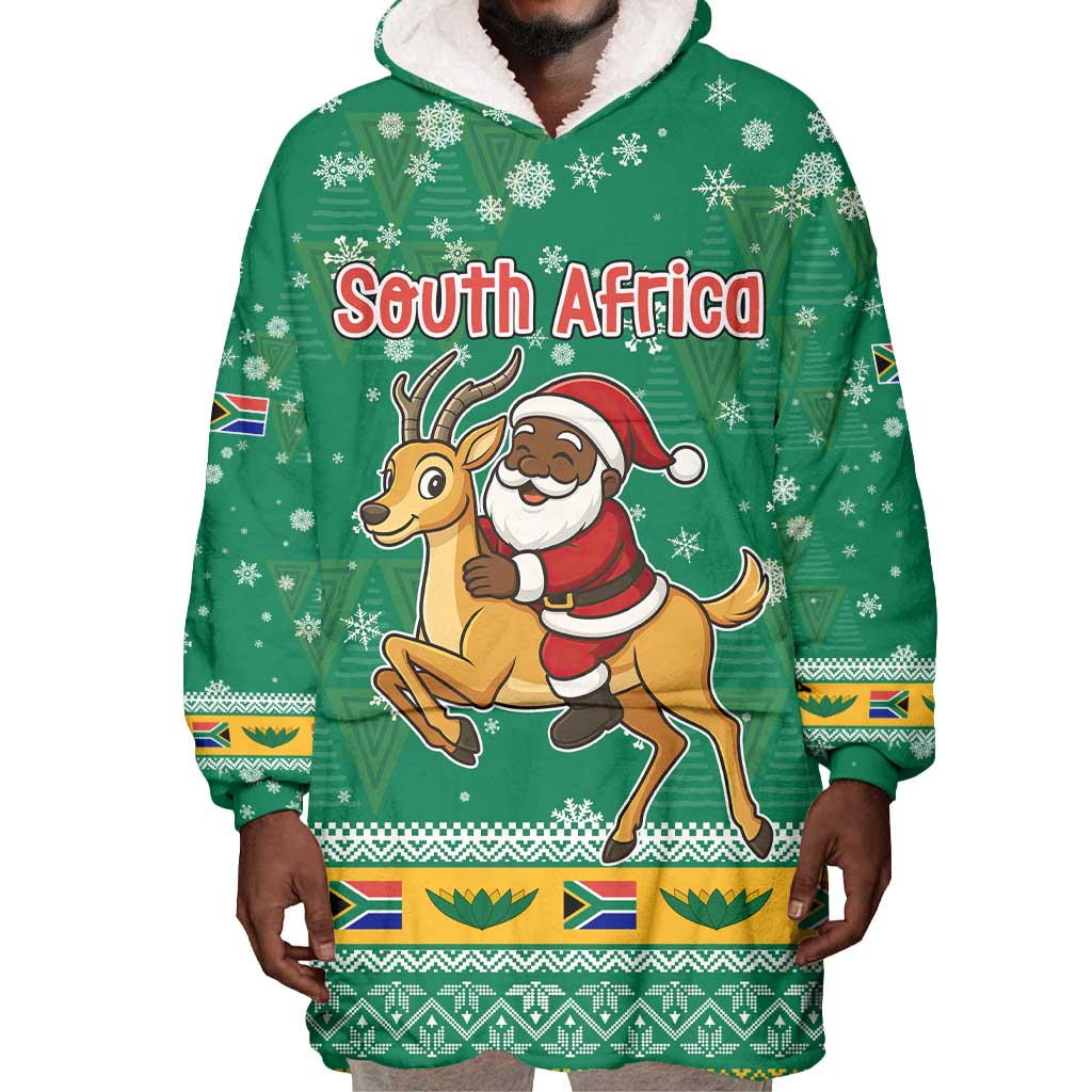 South Africa Christmas Wearable Blanket Hoodie Santa Reindeer and Africa Map - African Pride