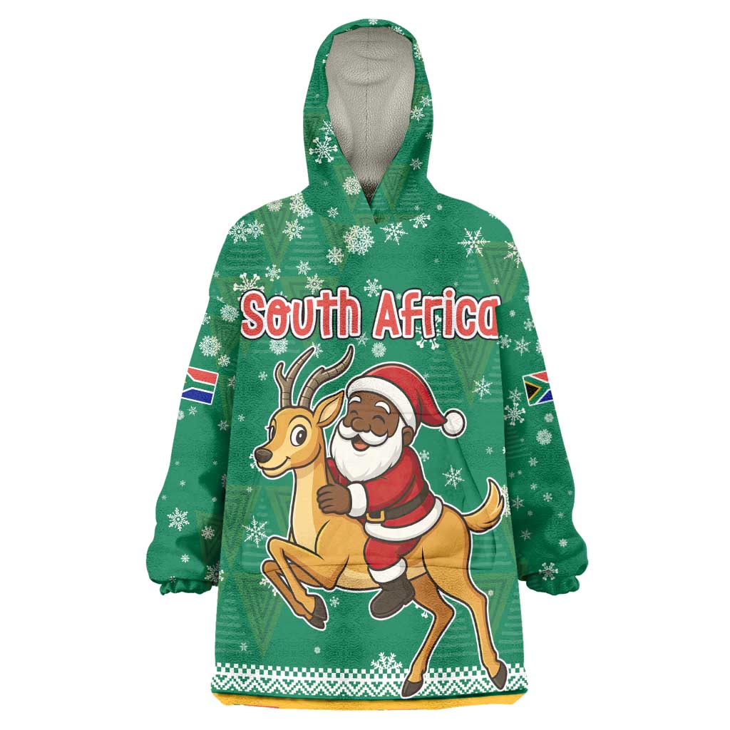 South Africa Christmas Wearable Blanket Hoodie Santa Reindeer and Africa Map - African Pride