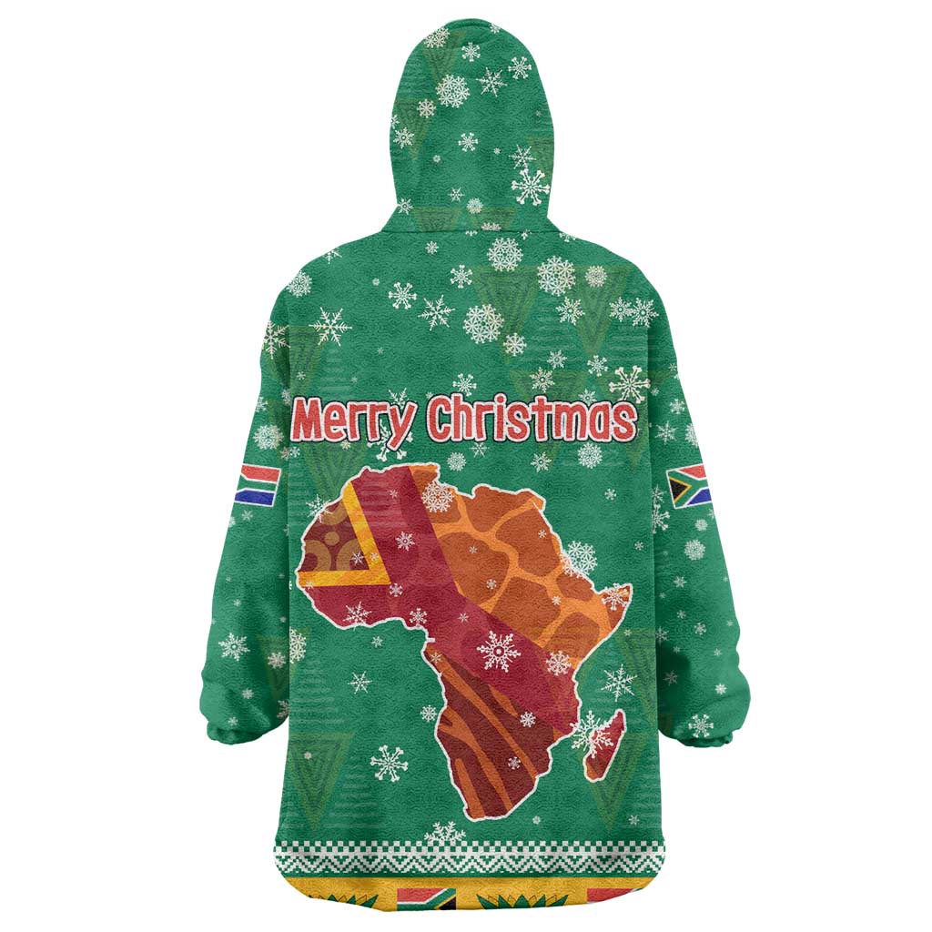 South Africa Christmas Wearable Blanket Hoodie Santa Reindeer and Africa Map - African Pride