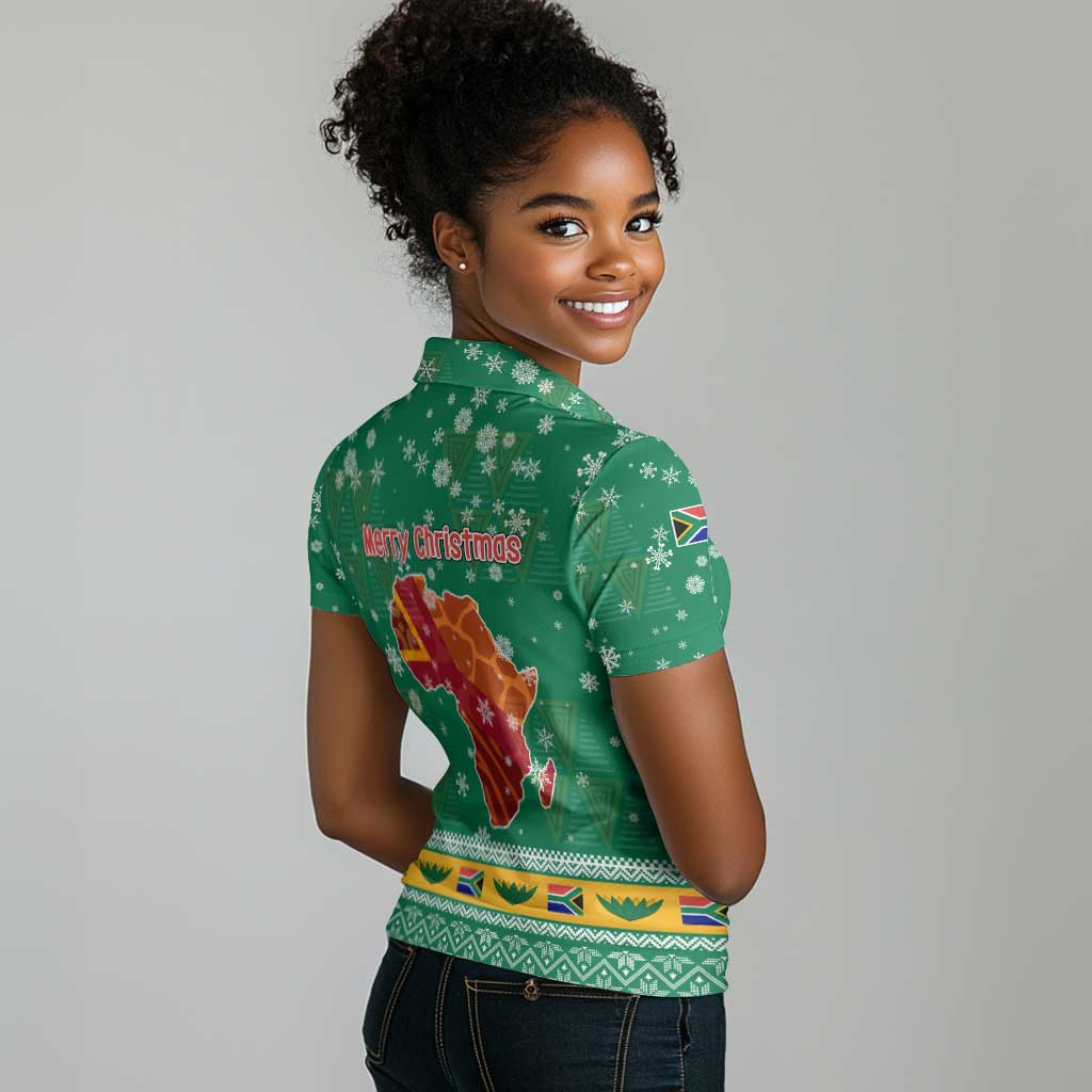 South Africa Christmas Women Polo Shirt Santa Reindeer and Africa Map - African Pride