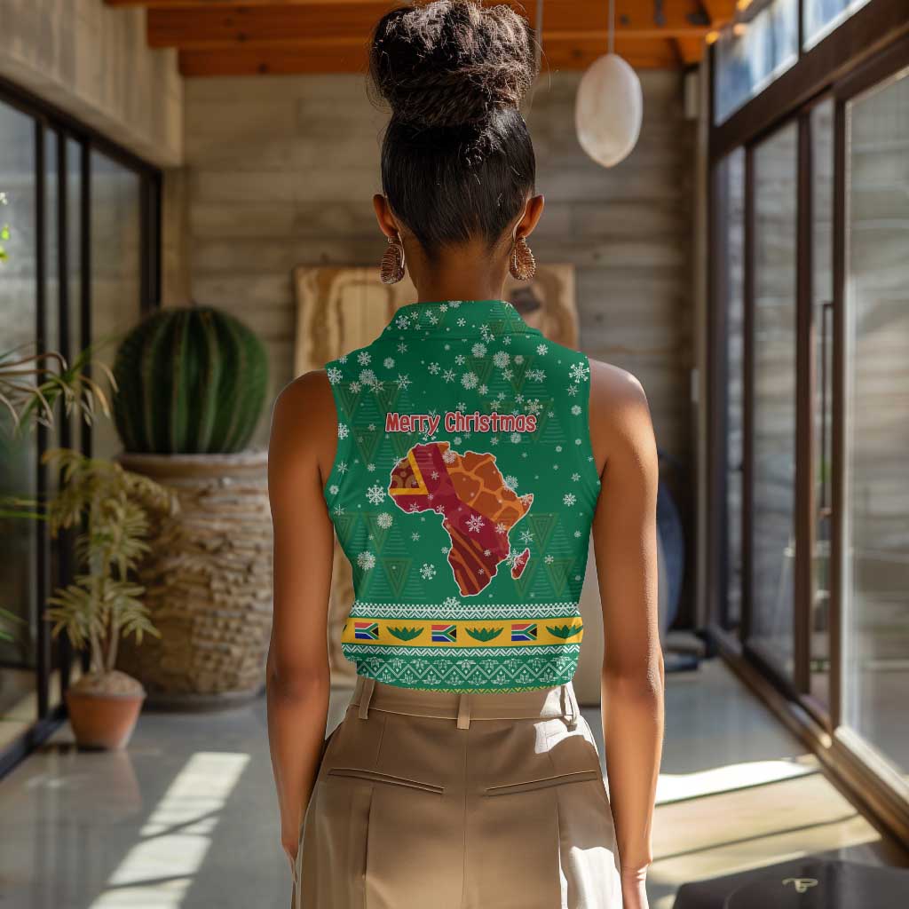 South Africa Christmas Women Sleeveless Polo Shirt Santa Reindeer and Africa Map - African Pride
