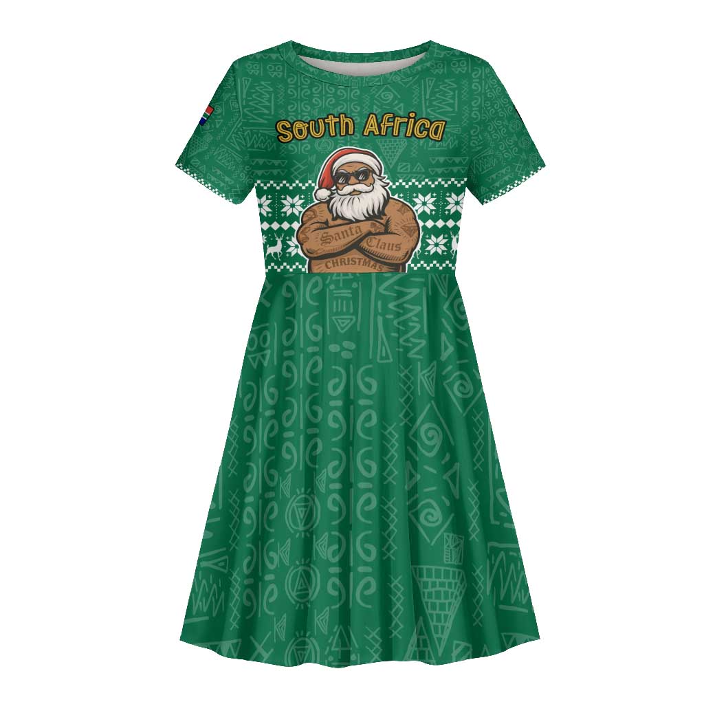 South Africa Christmas Kid Short Sleeve Dress Christmas Santa Claus Tattoo - African Pride