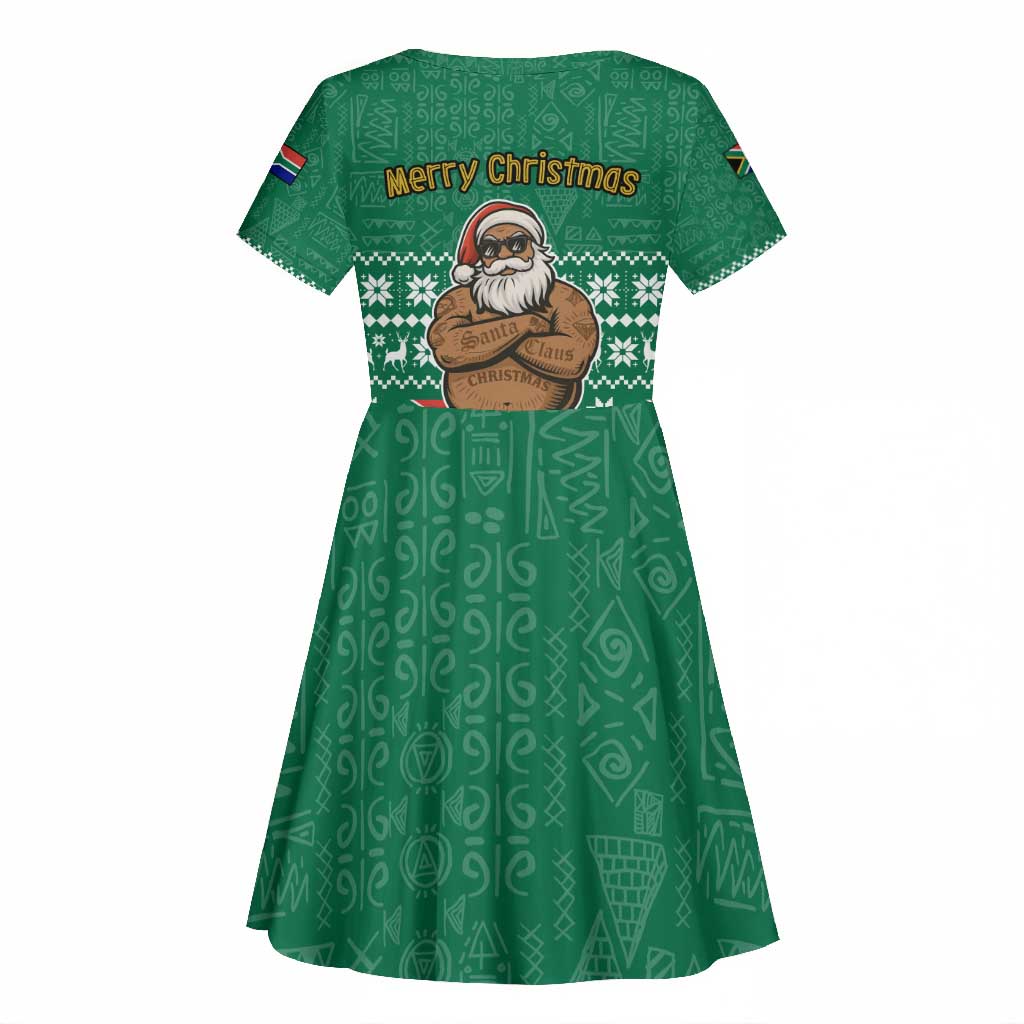 South Africa Christmas Kid Short Sleeve Dress Christmas Santa Claus Tattoo - African Pride