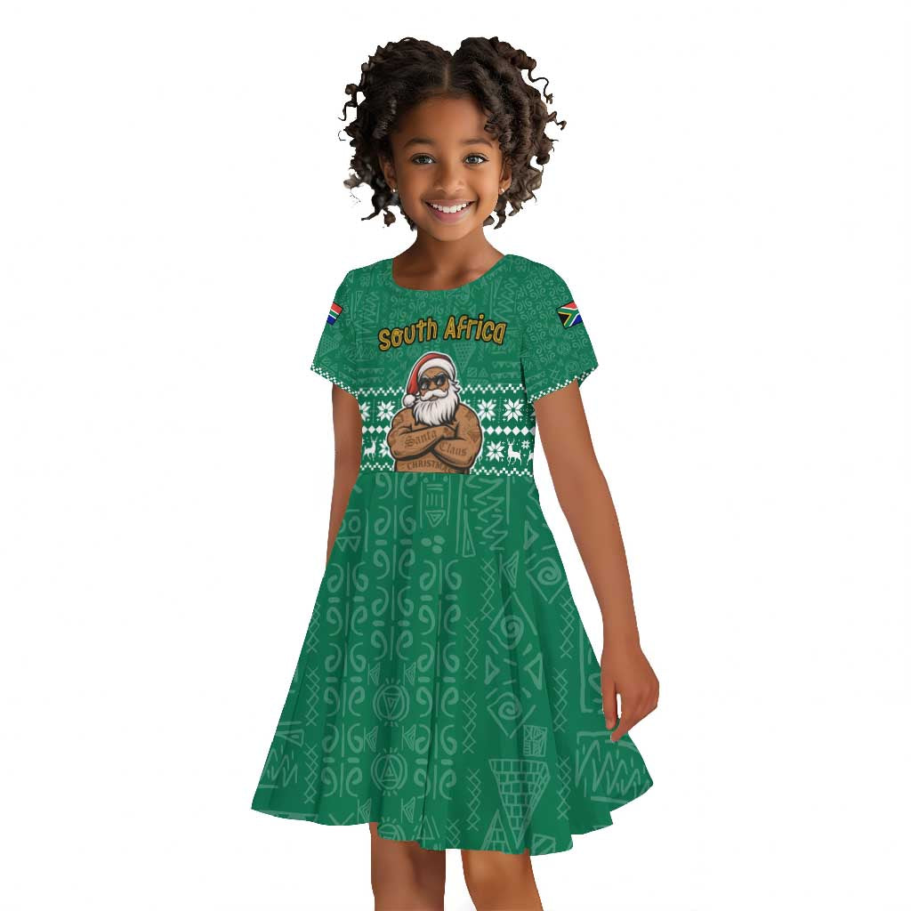 South Africa Christmas Kid Short Sleeve Dress Christmas Santa Claus Tattoo - African Pride