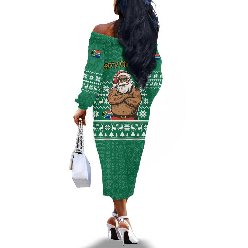 South Africa Christmas Off The Shoulder Long Sleeve Dress Christmas Santa Claus Tattoo - African Pride