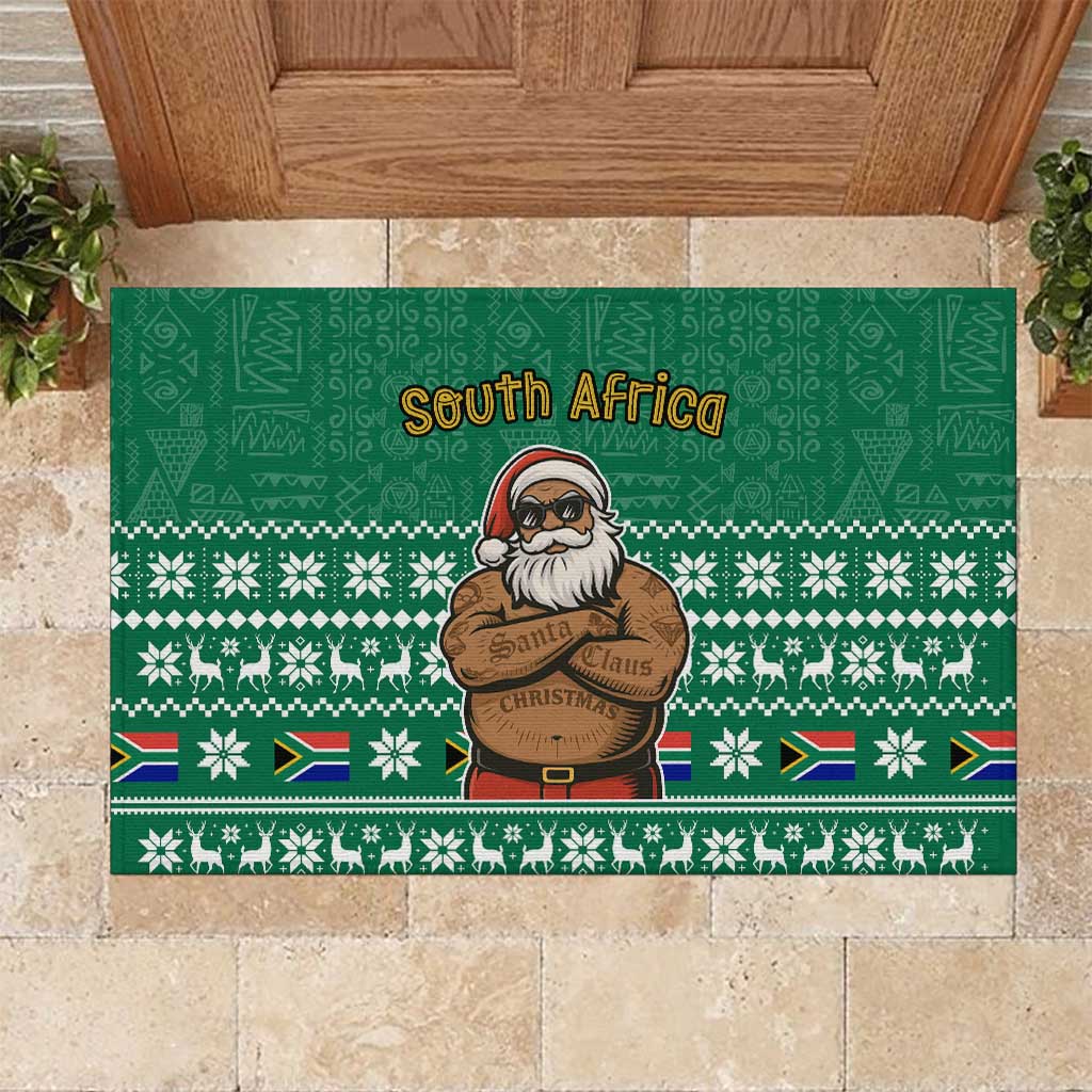 South Africa Christmas Rubber Doormat Christmas Santa Claus Tattoo - African Pride