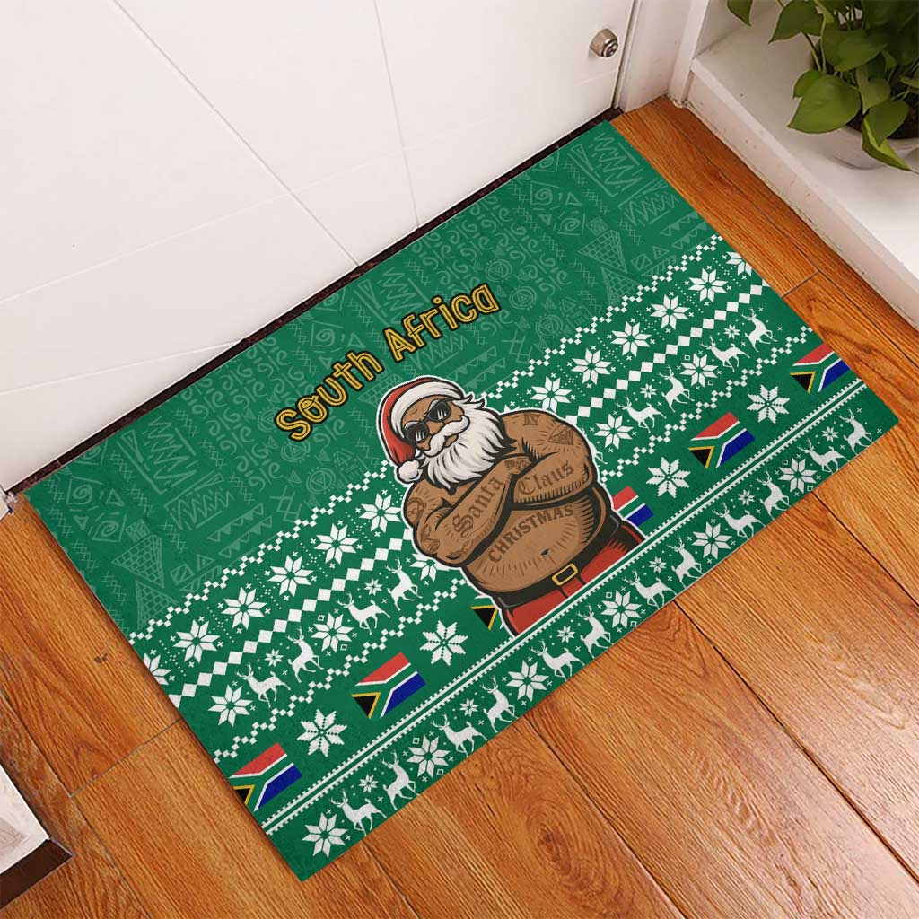 South Africa Christmas Rubber Doormat Christmas Santa Claus Tattoo - African Pride