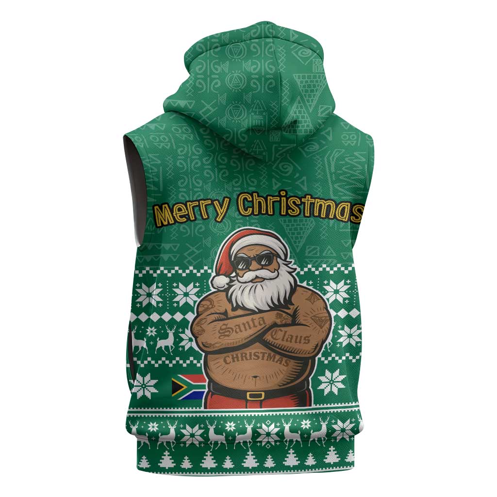 South Africa Christmas Sleeveless Zip Hoodie Christmas Santa Claus Tattoo - African Pride