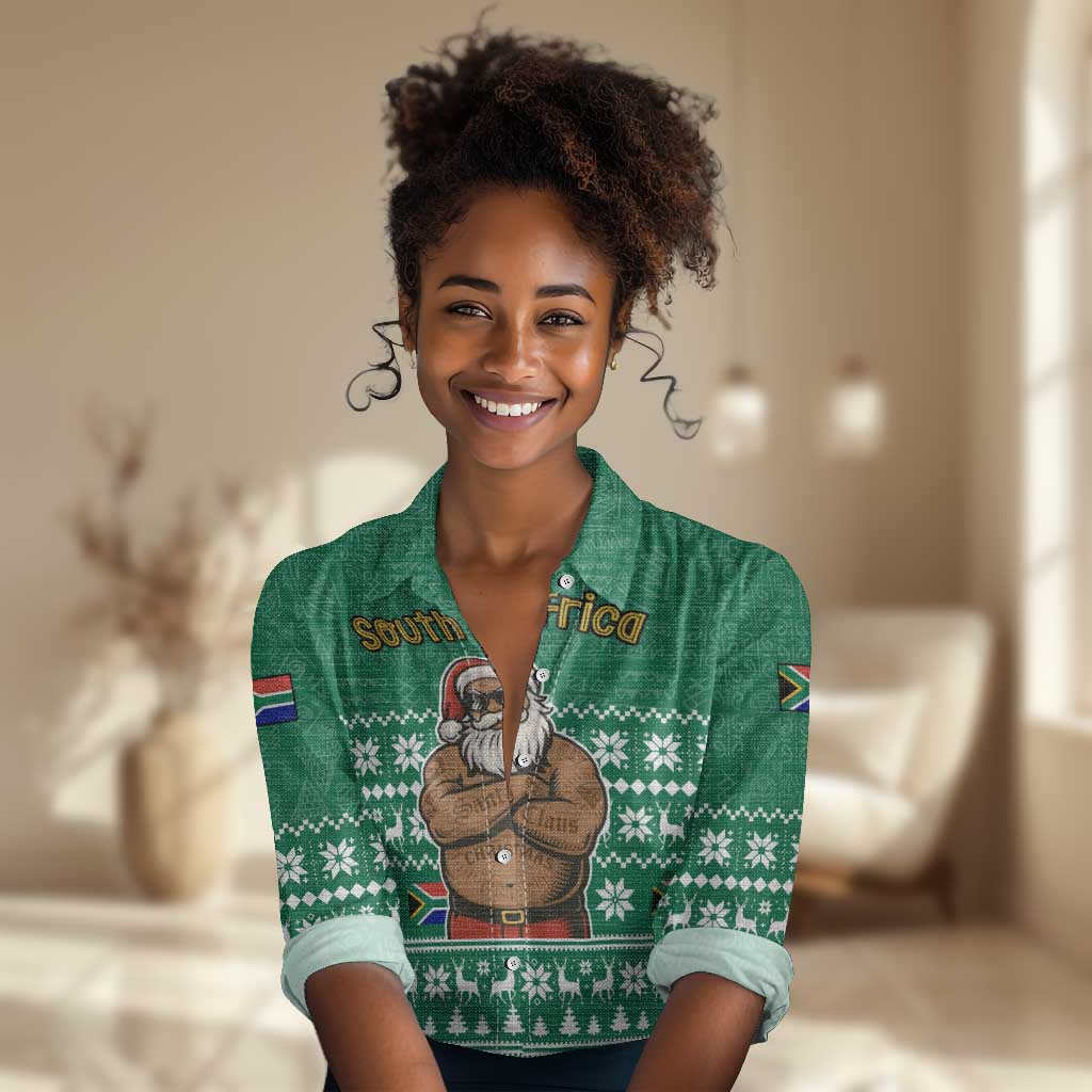 South Africa Christmas Women Casual Shirt Christmas Santa Claus Tattoo - African Pride