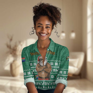 South Africa Christmas Women Casual Shirt Christmas Santa Claus Tattoo - African Pride