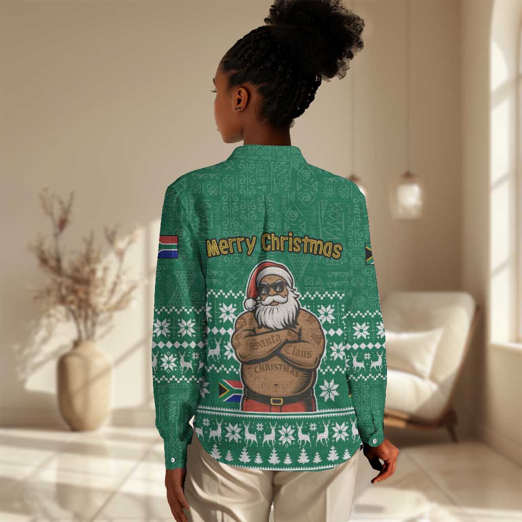 South Africa Christmas Women Casual Shirt Christmas Santa Claus Tattoo - African Pride