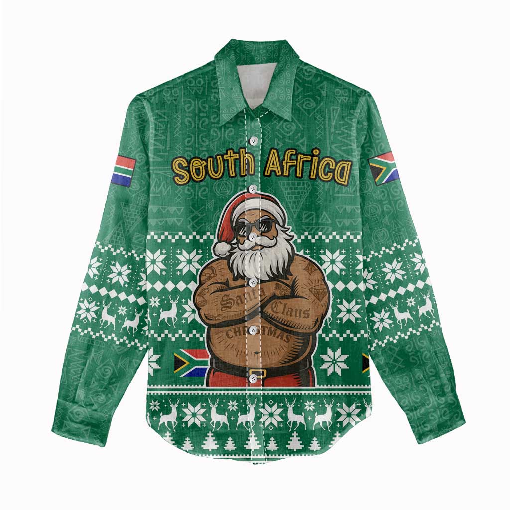 South Africa Christmas Women Casual Shirt Christmas Santa Claus Tattoo - African Pride