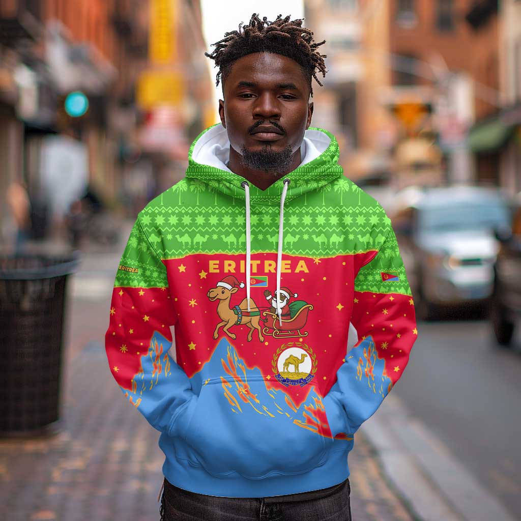 Eritrea Christmas Hoodie Santa Claus Camel Sleigh National Emblem - African Pride
