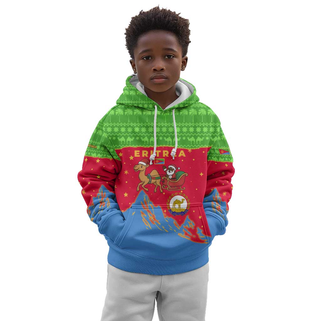 Eritrea Christmas Kid Hoodie Santa Claus Camel Sleigh National Emblem - African Pride