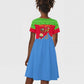 Eritrea Christmas Kid Short Sleeve Dress Santa Claus Camel Sleigh National Emblem - African Pride