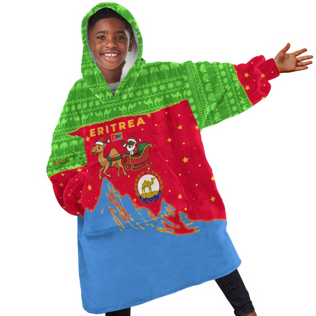 Eritrea Christmas Kid Wearable Blanket Hoodie Santa Claus Camel Sleigh National Emblem - African Pride