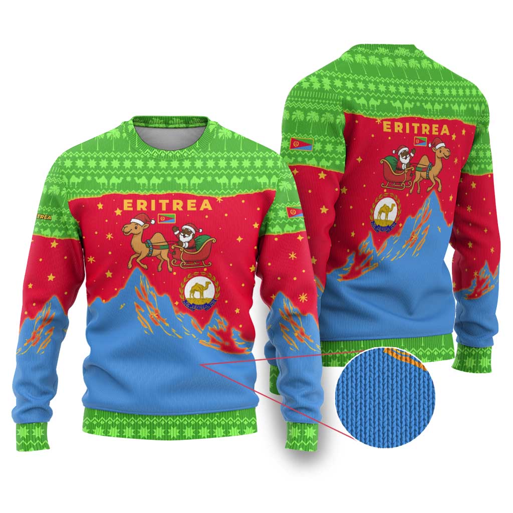 Eritrea Christmas Ugly Christmas Sweater Santa Claus Camel Sleigh National Emblem - African Pride