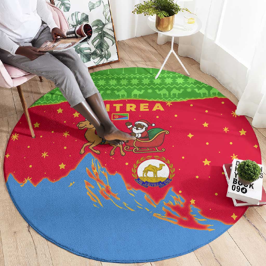 Eritrea Christmas Round Carpet Santa Claus Camel Sleigh National Emblem - African Pride